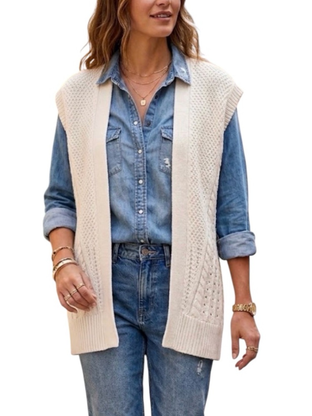 Vintage GAP Women's Sleeveless Cardigan Sweater Vest Size Small Cream Ivory Knit